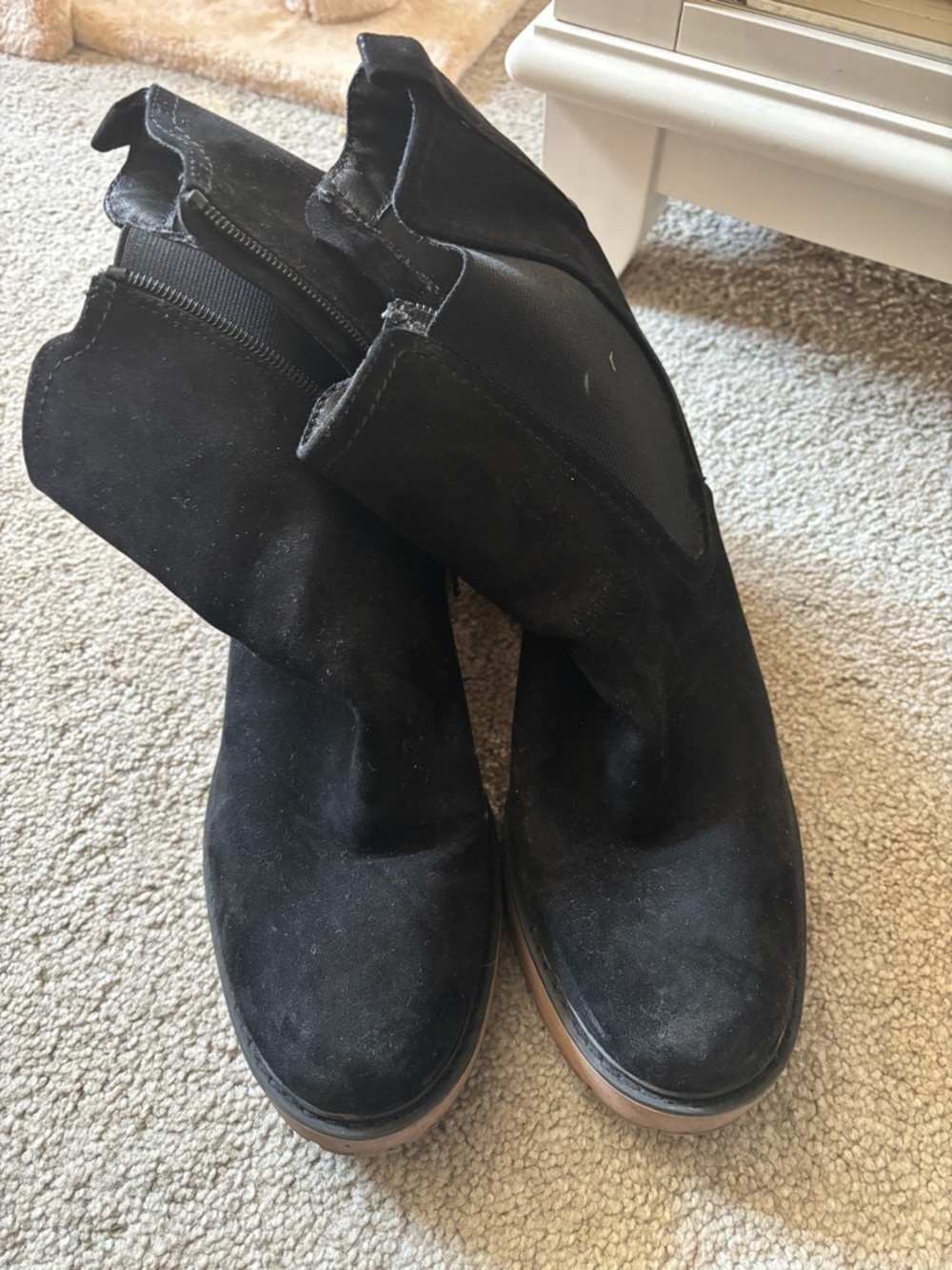 Black Suede Ankle Boots with Brown Sole